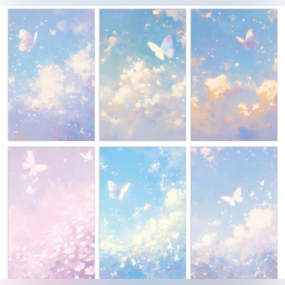 Watercolor Butterfly Print Stationary Paper 120 Loose Leaf Pages 6 Designs